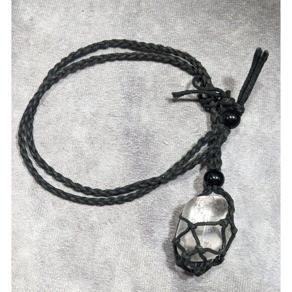 Whimsical Crochet Caged Clear Stone Pendant Necklace - Picture 4 of 5